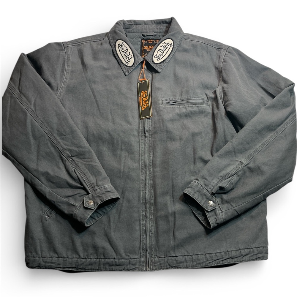 Von Dutch Originals Quilted Work Jacket XL Gray NWT Back Logo
